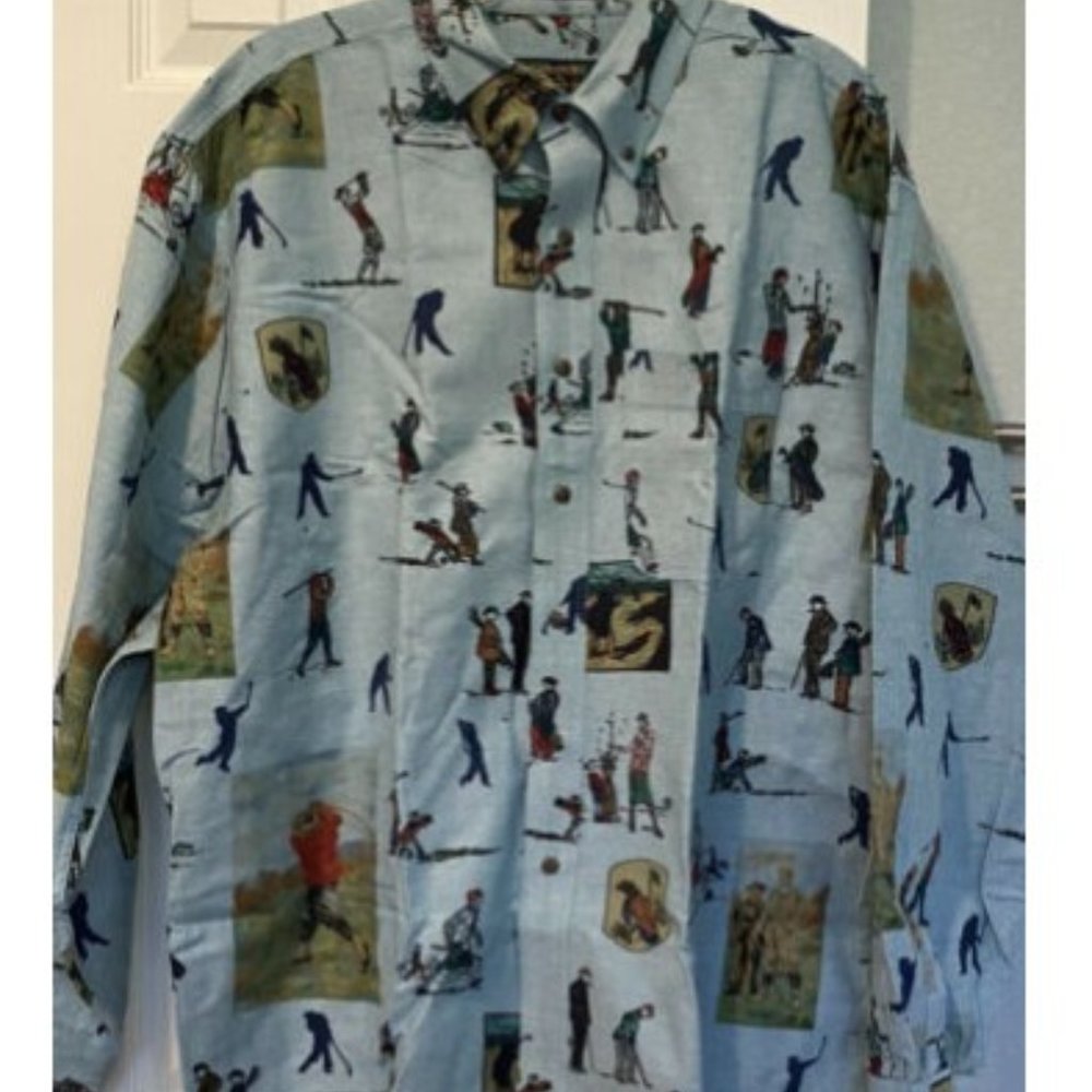 Vintage Colours Alexander Julian Golf Print Shirt Sz XL 17 17.5 Players Golfing - Picture 1 of 8